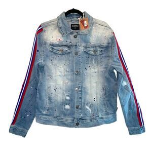 Staple Pigeon Splatter Light Stone Wash Denim Jean Jacket size Large